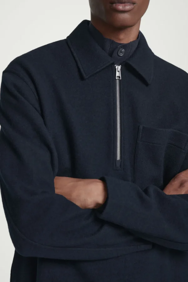 COS HALF-ZIP WOOL-BLEND SWEATER NAVY Discount