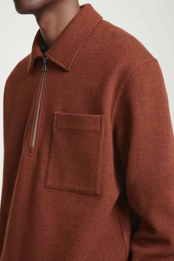 COS HALF-ZIP WOOL-BLEND SWEATER RUST Shop