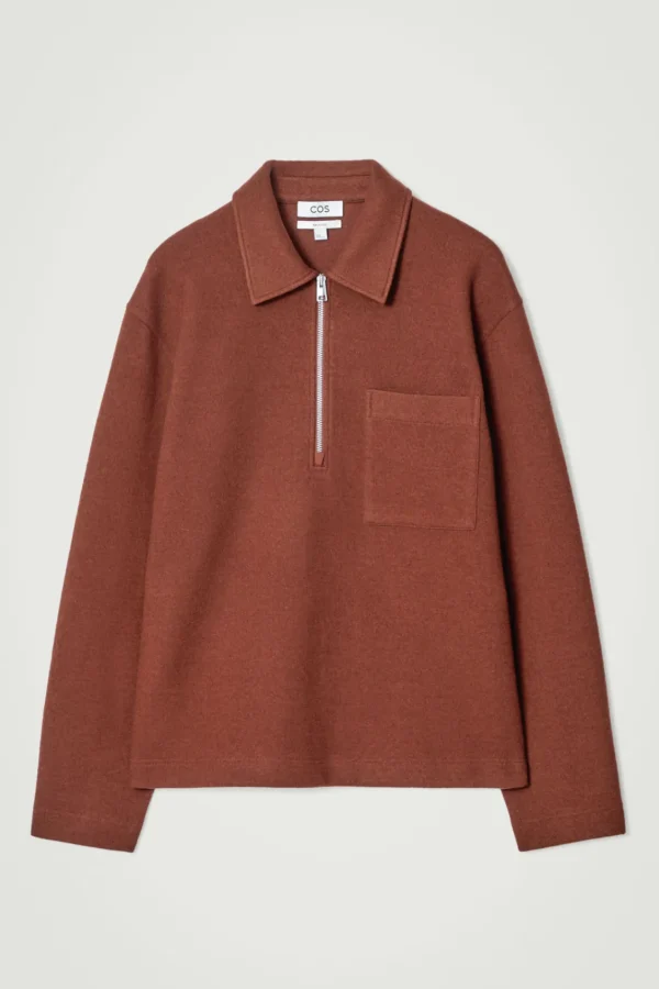 COS HALF-ZIP WOOL-BLEND SWEATER RUST Shop