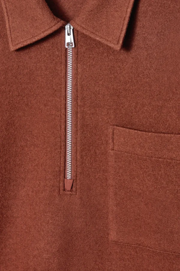 COS HALF-ZIP WOOL-BLEND SWEATER RUST Shop