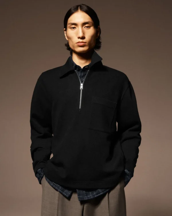 COS HALF-ZIP WOOL-BLEND SWEATER NAVY Discount