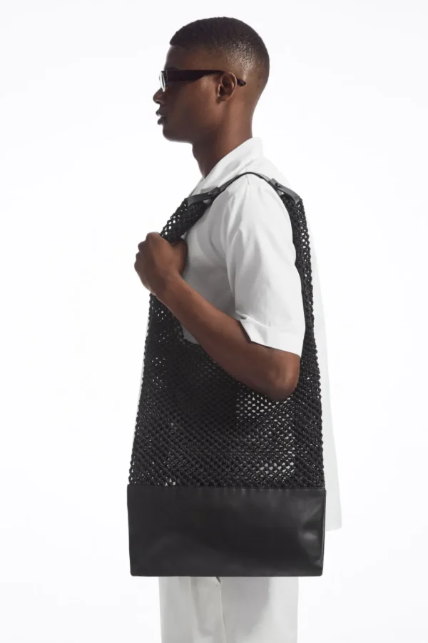 COS HAND-WOVEN TOTE - LEATHER BLACK Outlet