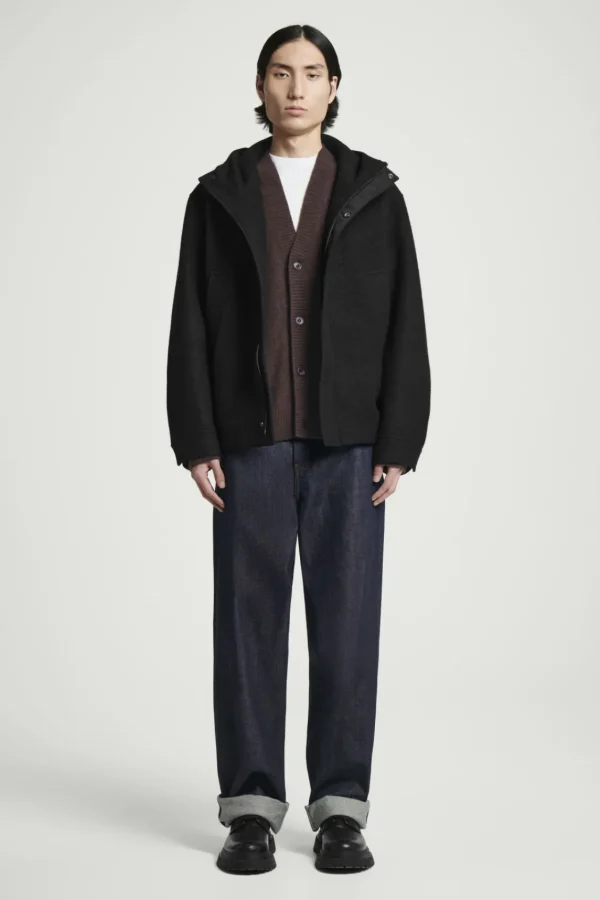 COS HOODED BOILED WOOL PARKA JACKET BLACK Store