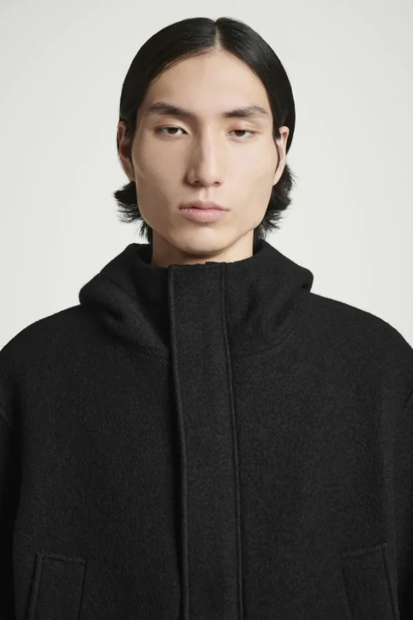 COS HOODED BOILED WOOL PARKA JACKET BLACK Store