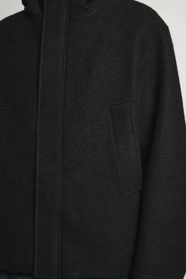 COS HOODED BOILED WOOL PARKA JACKET BLACK Store