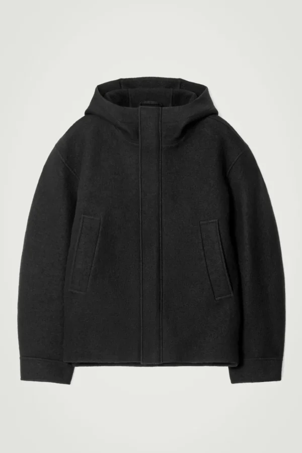 COS HOODED BOILED WOOL PARKA JACKET BLACK Store