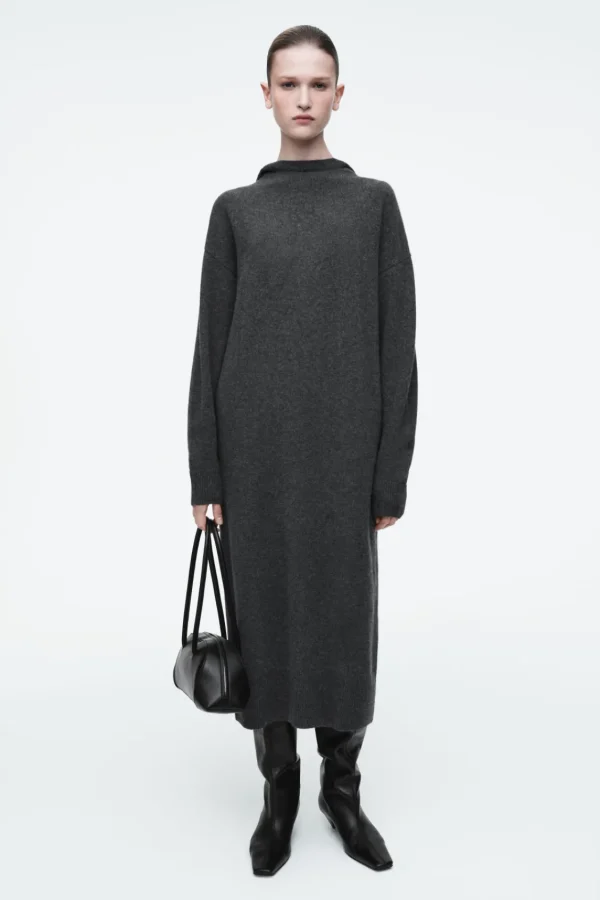 COS HOODED MERINO WOOL MAXI DRESS DARK GRAY Flash Sale