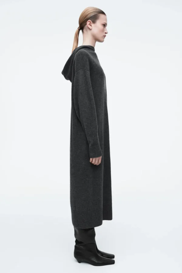 COS HOODED MERINO WOOL MAXI DRESS DARK GRAY Flash Sale