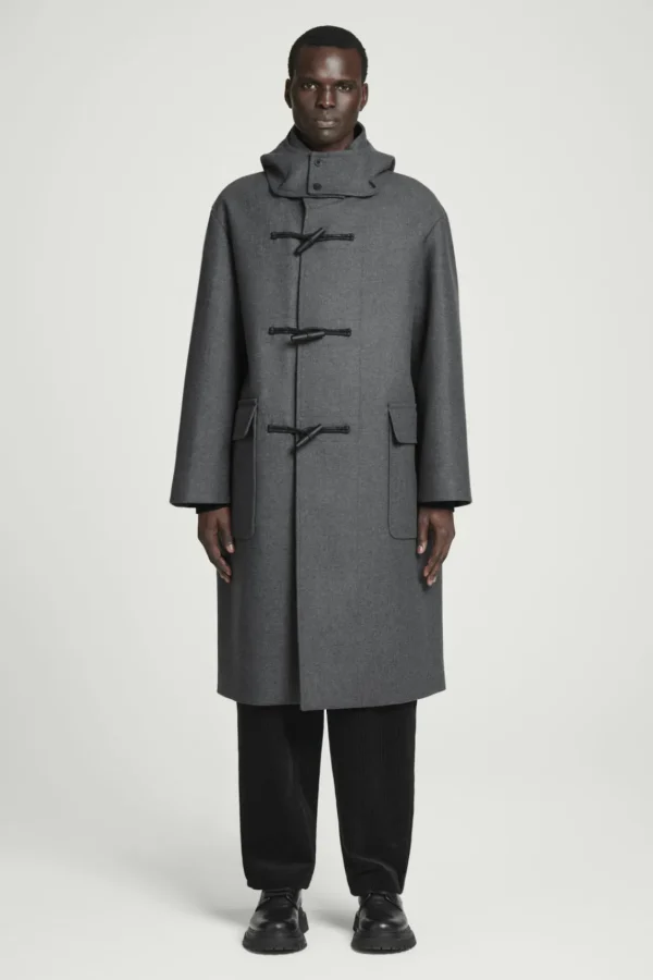 COS HOODED WOOL DUFFLE COAT DARK GRAY Fashion