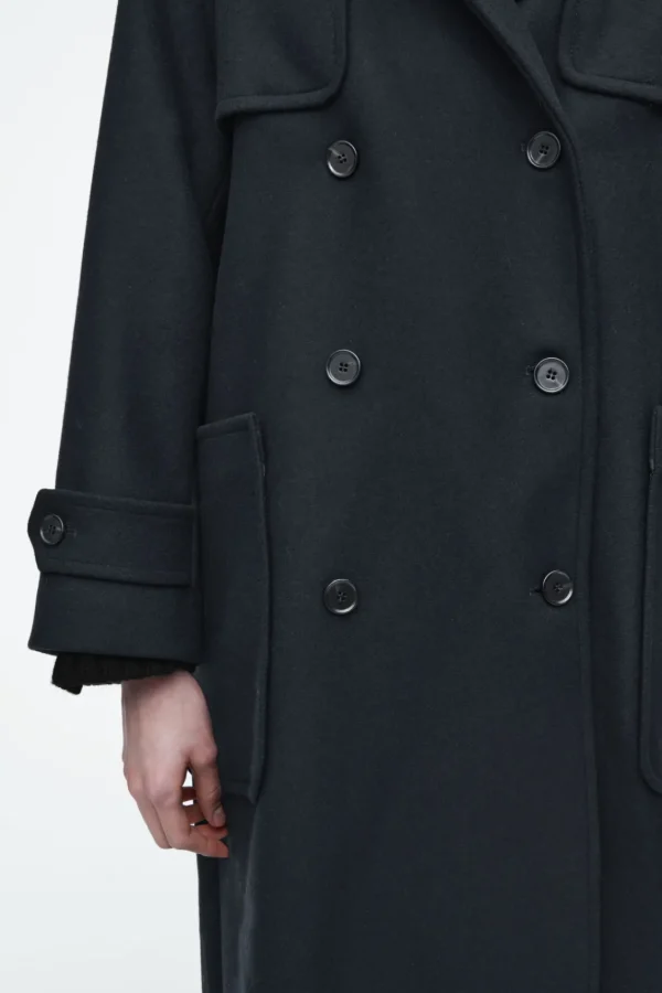 COS HOODED WOOL DUFFLE COAT NAVY Hot