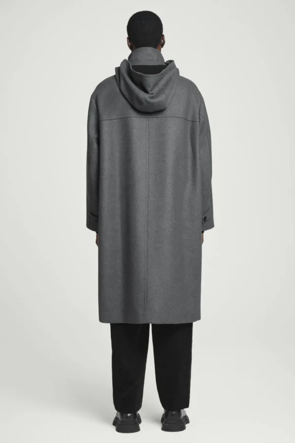 COS HOODED WOOL DUFFLE COAT DARK GRAY Fashion