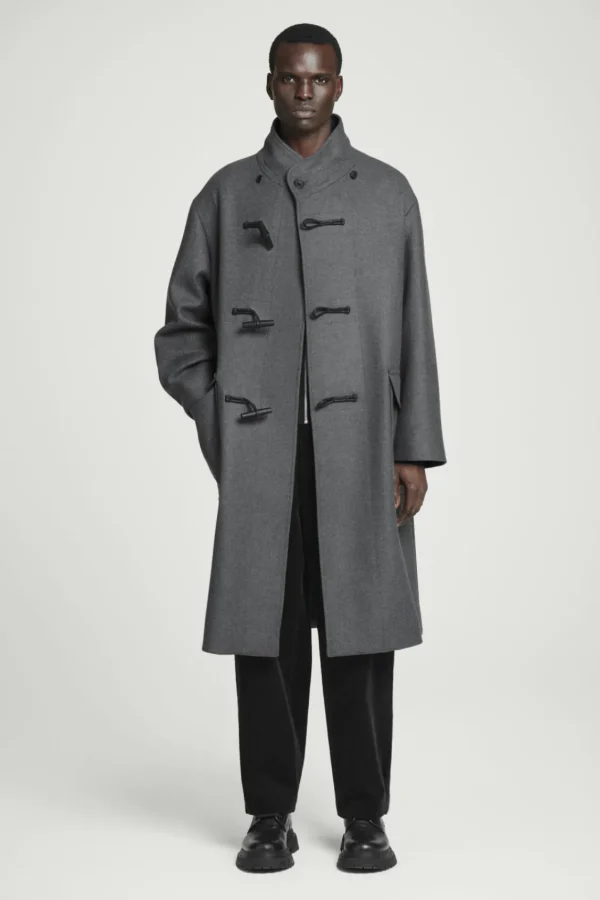 COS HOODED WOOL DUFFLE COAT DARK GRAY Fashion