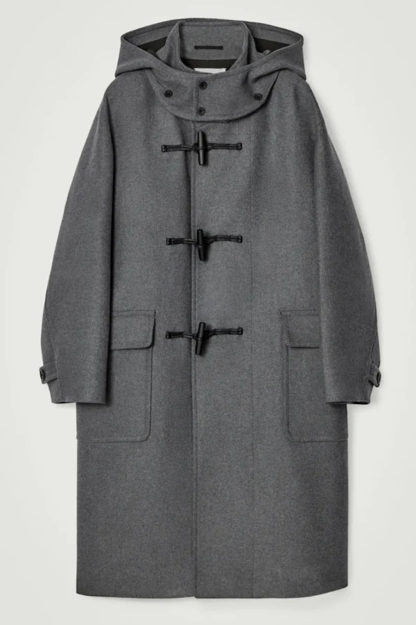 COS HOODED WOOL DUFFLE COAT DARK GRAY Fashion