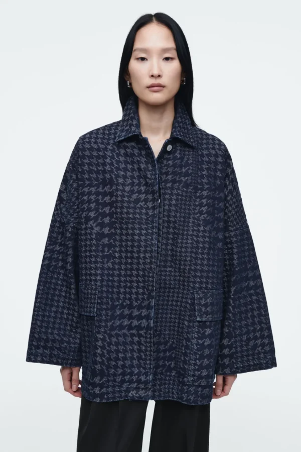 COS HOUNDSTOOTH-JACQUARD DENIM JACKET BLUE Online