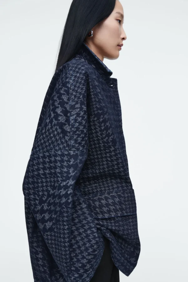 COS HOUNDSTOOTH-JACQUARD DENIM JACKET BLUE Online