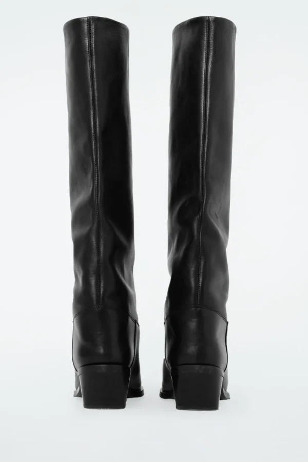 COS KNEE-HIGH LEATHER COWBOY BOOTS BLACK Clearance