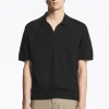 COS KNITTED LINEN POLO SHIRT BLACK Best Sale