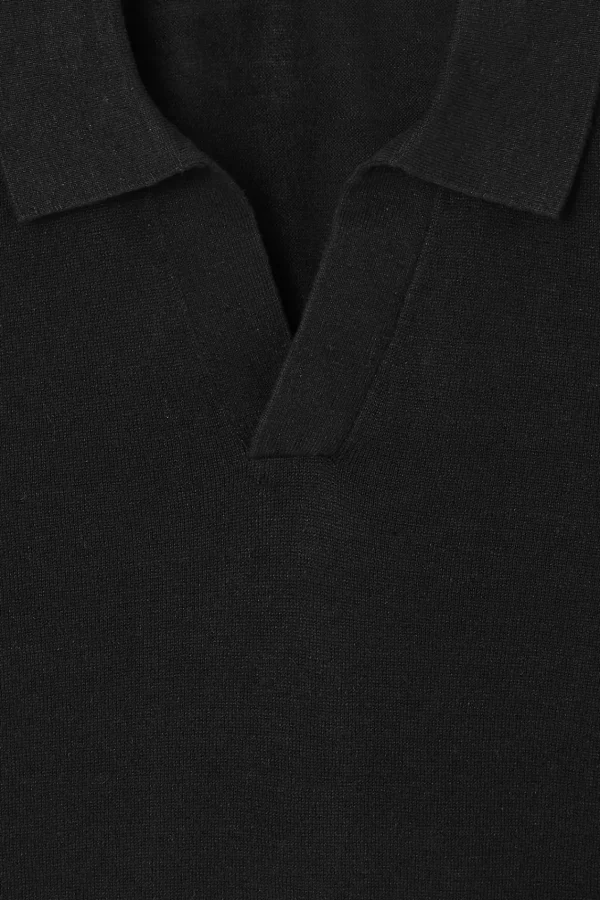 COS KNITTED LINEN POLO SHIRT BLACK Best Sale