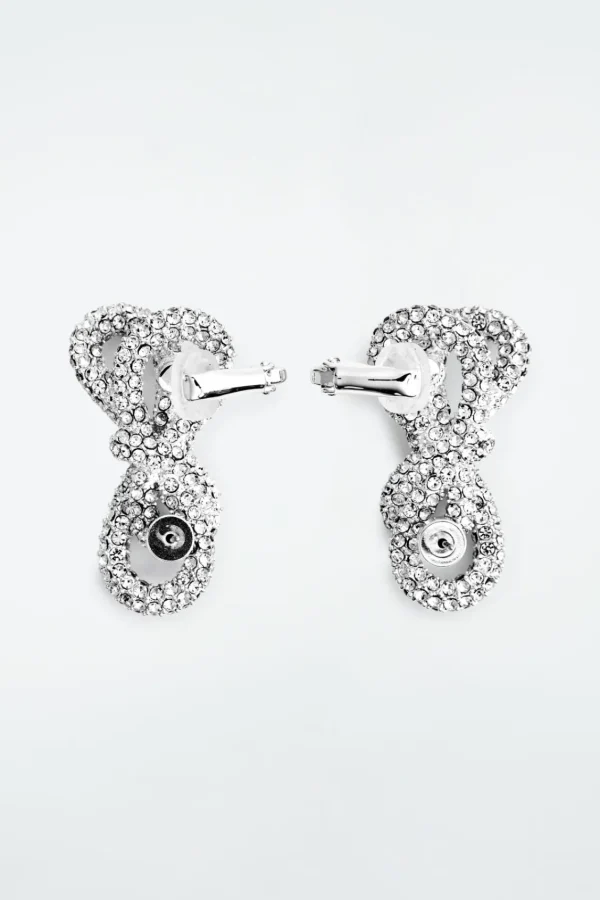 COS KNOTTED BOW CRYSTAL CLIMBER EARRINGS SILVER Flash Sale