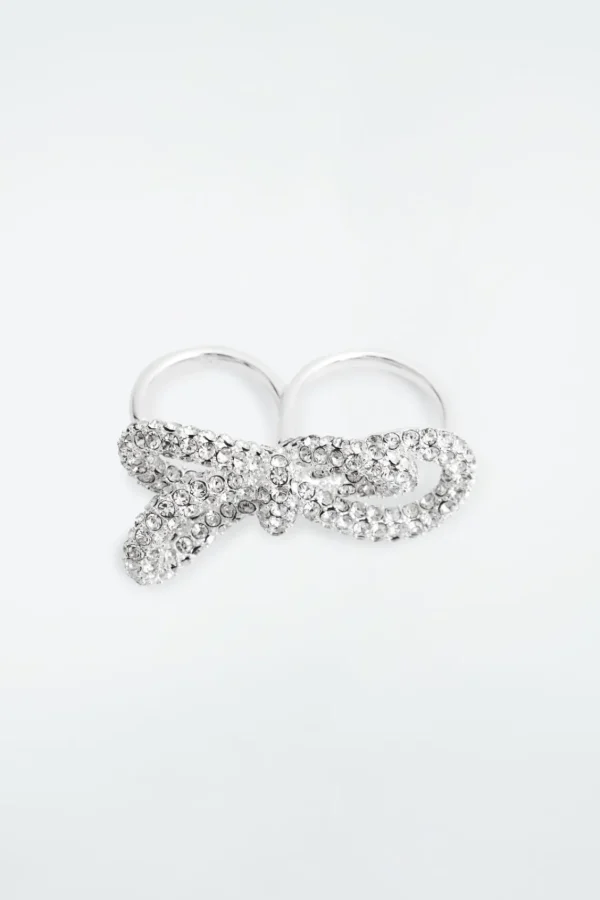 COS KNOTTED BOW CRYSTAL DOUBLE-FINGER RING SILVER Store