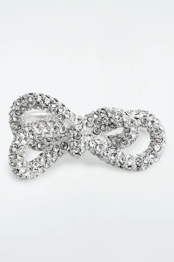 COS KNOTTED BOW CRYSTAL DOUBLE-FINGER RING SILVER Store