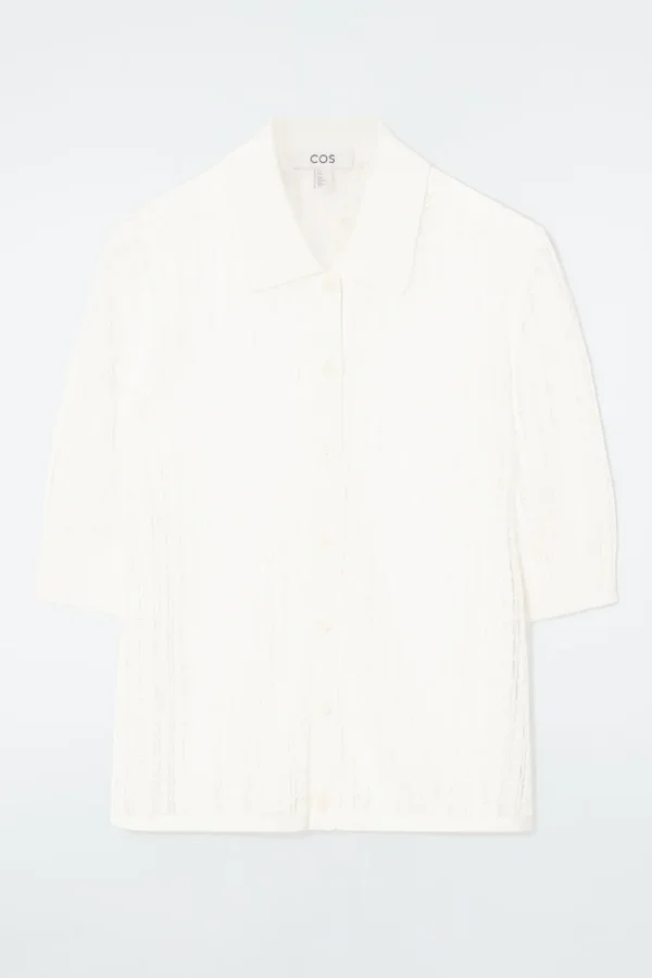 COS LACE-STITCH SHORT-SLEEVED CARDIGAN IVORY Best