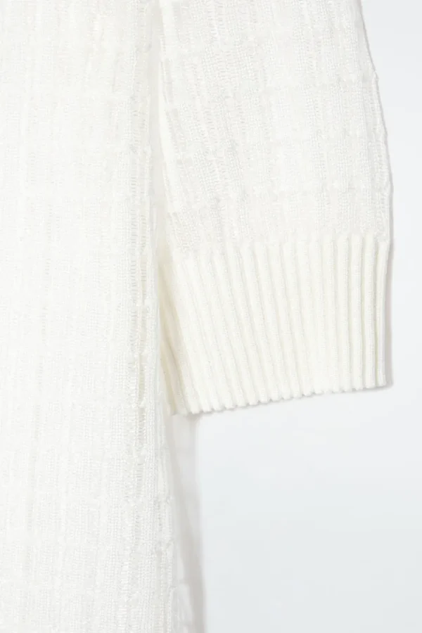 COS LACE-STITCH SHORT-SLEEVED CARDIGAN IVORY Best