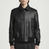 COS LEATHER BOMBER JACKET BLACK Discount