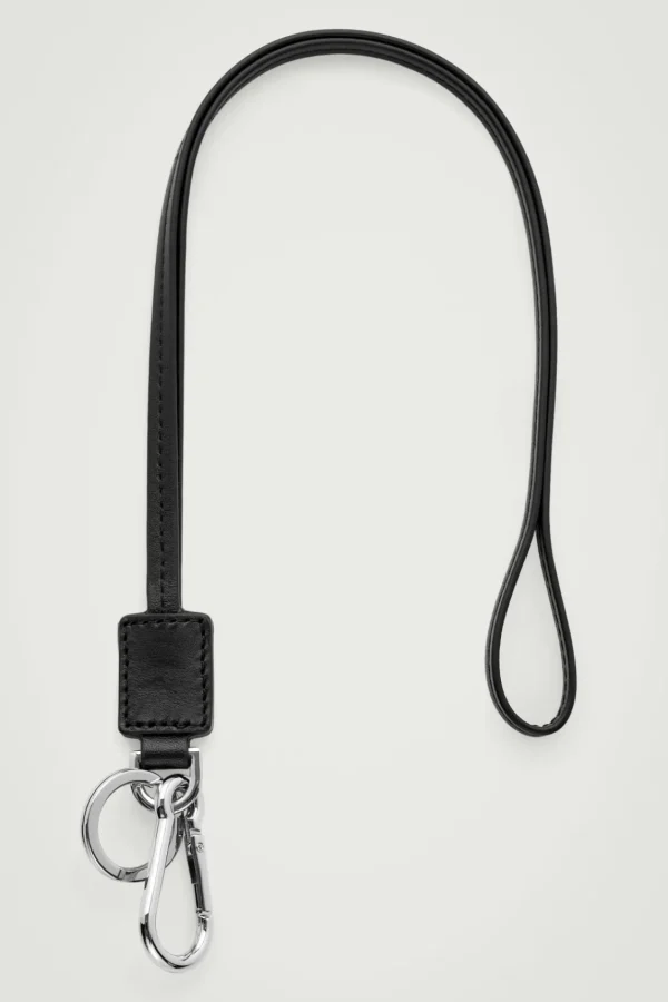 COS LEATHER KEY-FOB LANYARD BLACK Flash Sale