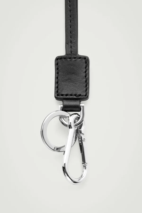 COS LEATHER KEY-FOB LANYARD BLACK Flash Sale