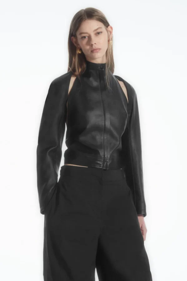 COS LEATHER RACER BOLERO BLACK Fashion