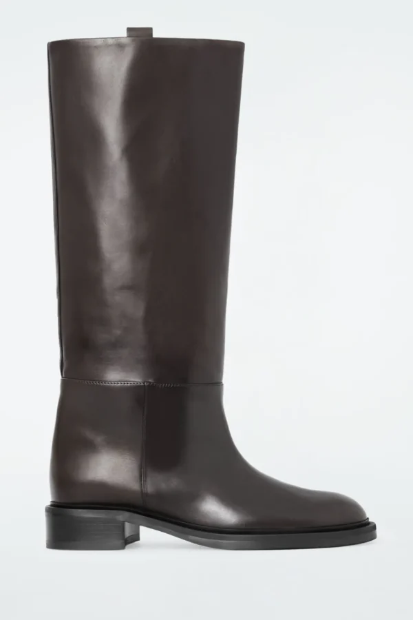 COS LEATHER RIDING BOOTS DARK BROWN Sale