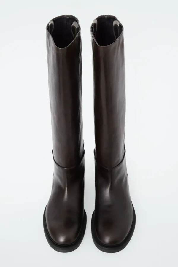 COS LEATHER RIDING BOOTS DARK BROWN Sale