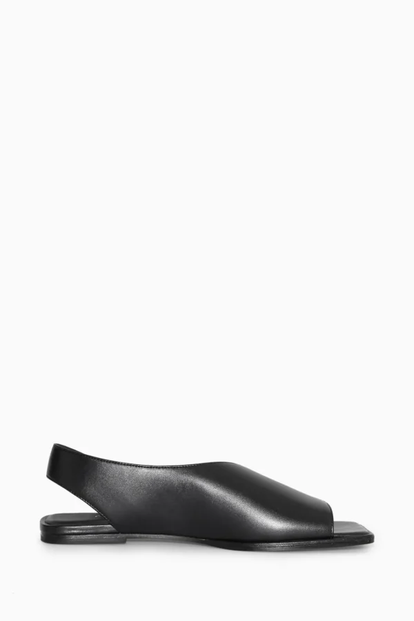 COS LEATHER SLINGBACK SANDALS BLACK Clearance