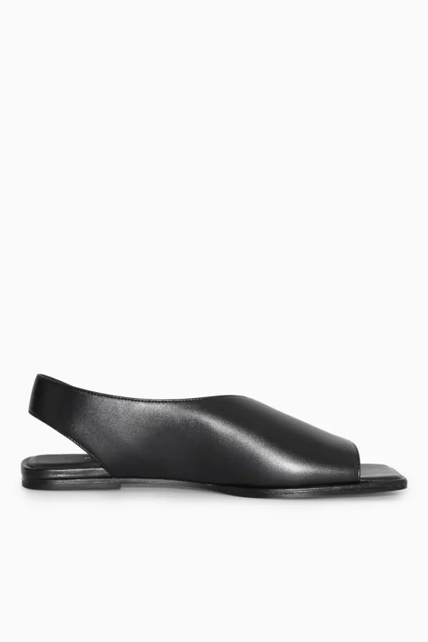 COS LEATHER SLINGBACK SANDALS BLACK Clearance