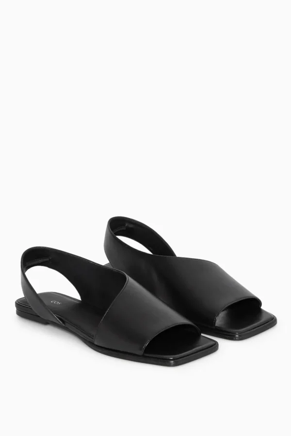 COS LEATHER SLINGBACK SANDALS BLACK Clearance