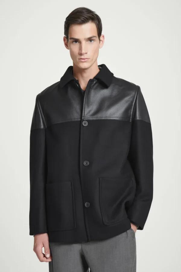 COS LEATHER-PANELED DONKEY JACKET BLACK Fashion