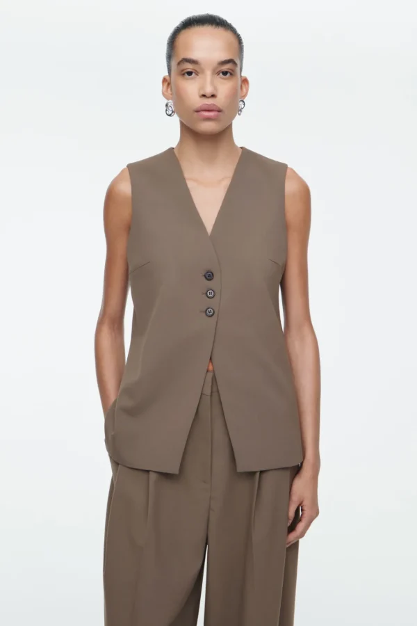 COS LONGLINE TAILORED TWILL VEST MOLE Store