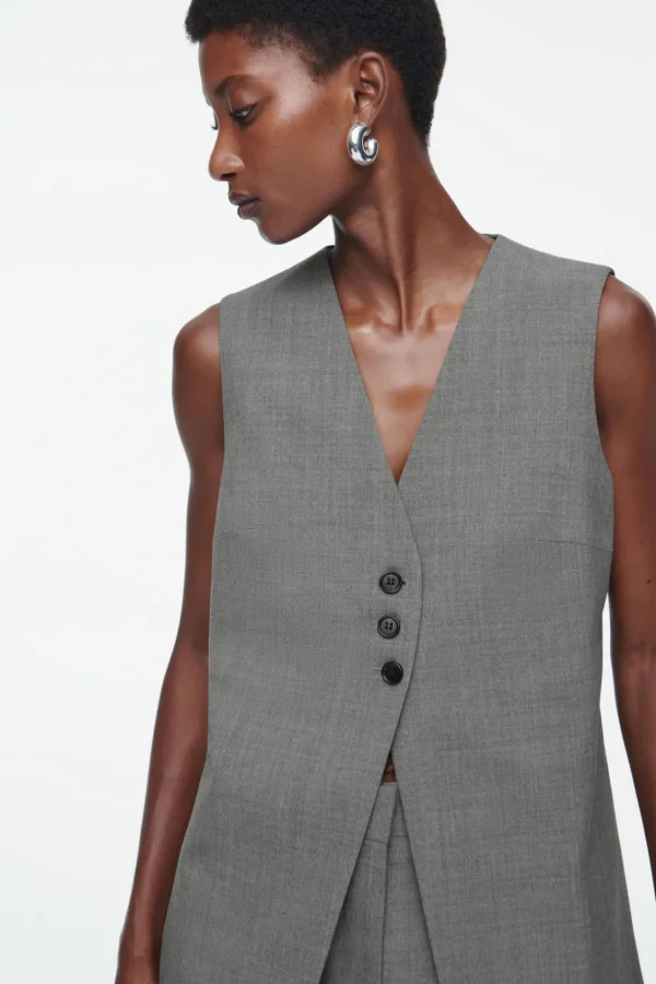 COS LONGLINE TAILORED TWILL VEST GRAY Outlet