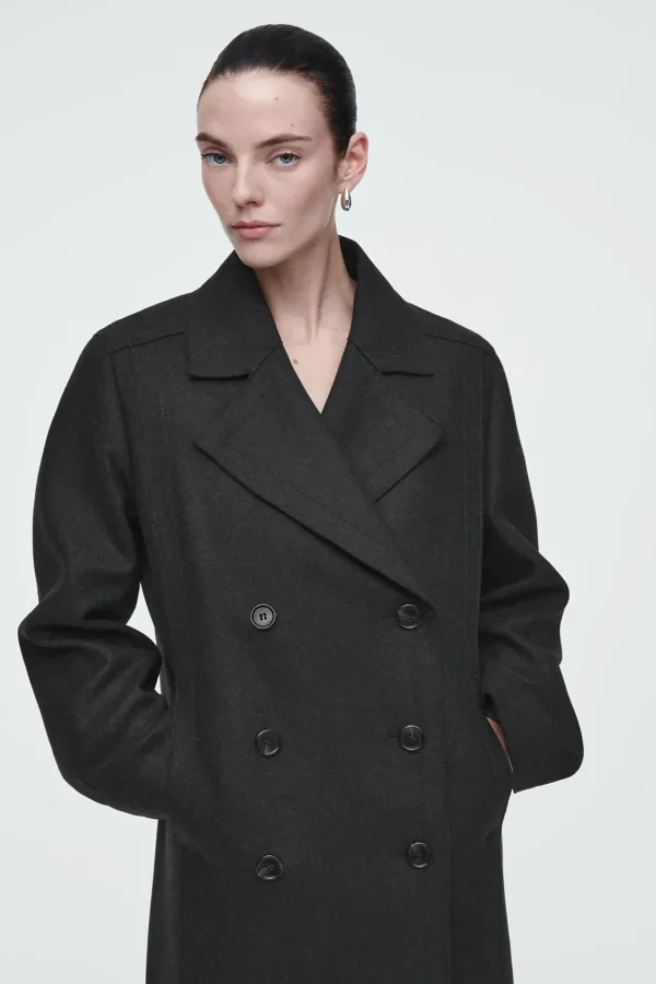 COS LONGLINE WOOL PEA COAT CHARCOAL Sale