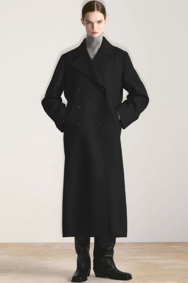 COS LONGLINE WOOL PEA COAT CHARCOAL Sale