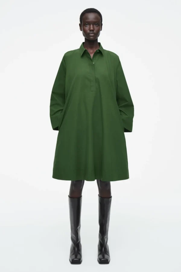 COS LONG-SLEEVED A-LINE SHIRT DRESS GREEN Sale