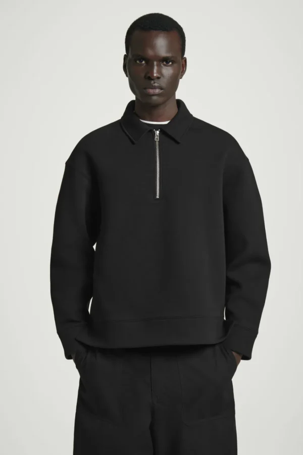 COS LONG-SLEEVED HALF-ZIP POLO SHIRT BLACK Shop