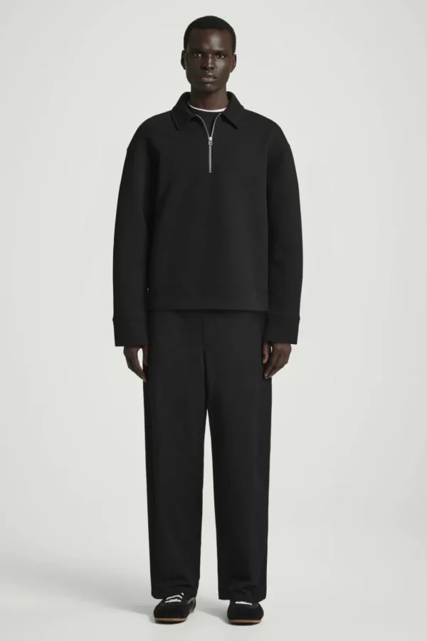 COS LONG-SLEEVED HALF-ZIP POLO SHIRT BLACK Shop