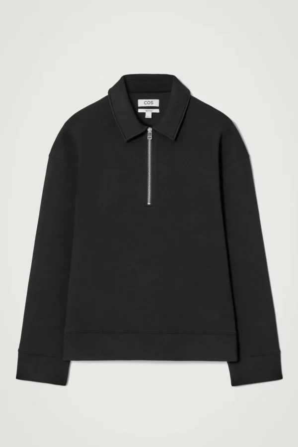 COS LONG-SLEEVED HALF-ZIP POLO SHIRT BLACK Shop