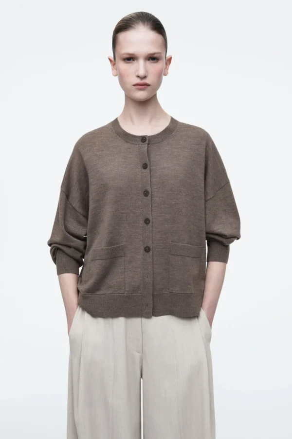 COS MERINO WOOL CREW-NECK CARDIGAN BROWN Discount