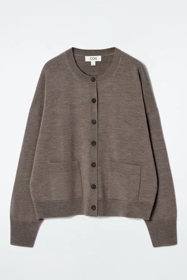 COS MERINO WOOL CREW-NECK CARDIGAN BROWN Discount