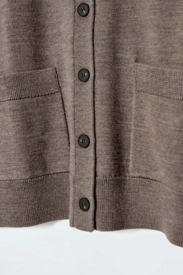 COS MERINO WOOL CREW-NECK CARDIGAN BROWN Discount