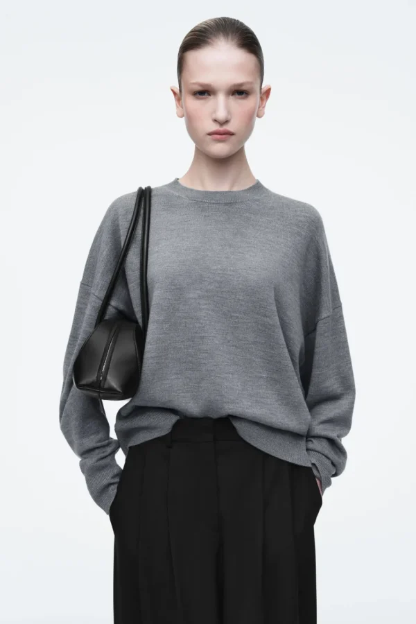 COS MERINO WOOL CREW-NECK JUMPER GRAY MÉLANGE Outlet