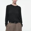 COS MERINO WOOL CREW-NECK SWEATER BLACK Flash Sale